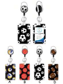 1pc Sports Style Football, Volleyball, Rugby, Basketball Pattern Lanyard Card Holder, Hard Shell ID Card Case For Bus Card, ID Card, Work Badge, Student Card, Exhibition Card, Event ID Badge, School Supplies, Back To School - Multicolor - View 11