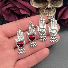 5pcs Heart Shape Palm Charms Fatima Hamsa Hand Traditonal Corazon Pendants DIY Handmade Jewelry Making Accessories