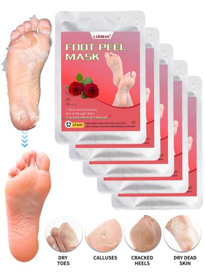 10 PIEZAS = 5 Paquetes de Mascarilla para pelar los pies, Exfoliante para quitar callos y piel muerta, Mascarilla de rosas para pies secos y agrietados, Mascarillas para pelar los pies para hombres y mujeres, Mascarilla de pies para regalo en días festivos