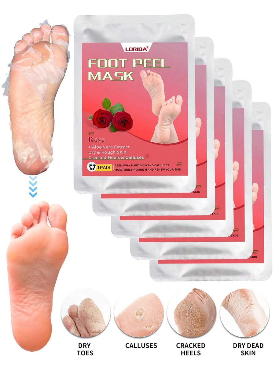 10 件 = 5 包足部去角质膜，去角质，去除老茧，死皮，老茧去除剂，玫瑰足膜，适用于干裂的双脚，足部去角质膜，男女足部去角质膜，节日礼物 - 白色 - 查看 1