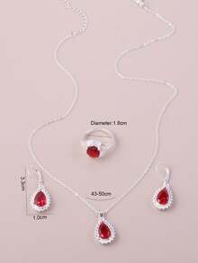 1 Set de joyas clásicas de unicolor con forma de gota de agua, que incluye aretes, collar y anillo, conjunto de 4 piezas de moda - Morado - Ver 10