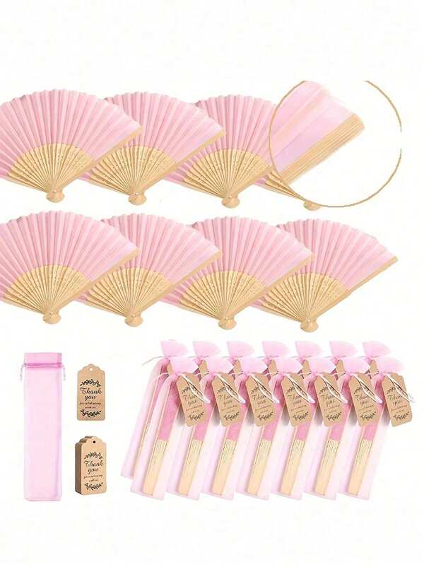 1-15pcs/Set Pink Wooden Folding Fan, Comes With Gift Bag And Thank You Card, Bridal Bamboo Hand Fan, Bachelorette Party Wedding Bride Favor, Bridesmaid Bamboo Hand Fan, Bachelorette Party Photo Prop, Bridesmaid Gift And Wedding Decor, Perfect Wedding Gift, Wedding Decoration, Ideal For Parties And Events, Summer Accessory, Ladies Folding Fan