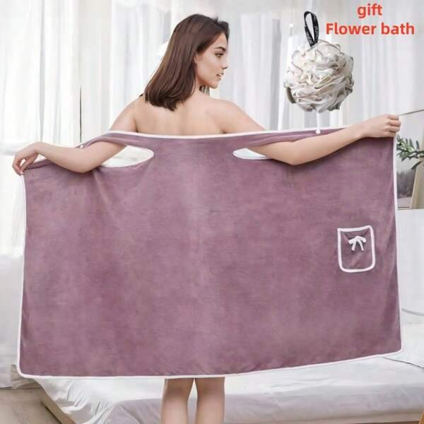 Ladies' Bath Towel, Pocket Wearable Bath Towel, Ultra Soft Adjustable Bathrobe, Bathroom Beach Swimming Changing Clothes, Ideal Household Items, Beach Essentials, Coral Fleece Bath Skirt, Multifunctional Bath Towel+Bath Flower