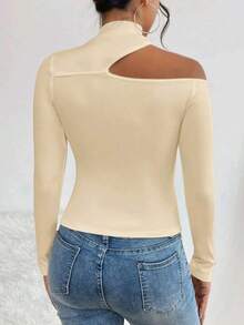 Women's T-Shirt Blouse Suplex Fabric Long Sleeve High Neck Asymmetrical Cut Ideal For Meetings And Casual Use - 米色 - 查看 6