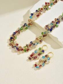 3 pièces/Set Collier et boucles d'oreilles géométriques asymétriques européens et américains de luxe avec perles, convient pour les fêtes et les banquets pour femmes