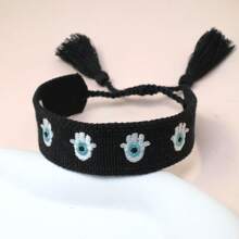 1 pièce Bracelet ajustable vintage tressé à la main avec un œil de démon créatif, à franges. Convient pour la famille, les amis, les étudiants, les cadeaux de fête, les fêtes, les voyages, bracelet de bénédiction
