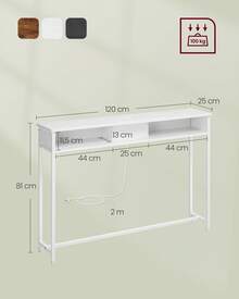 VASAGLE Konsolentisch mit Steckdosen, Beistelltisch mit 2 Fächern, schmal, 25 x 120 x 81 cm, platzsparend, für Eingangsbereich, Wohnzimmer - EU C-Typ Stecker (220-240V) - Übersicht 10