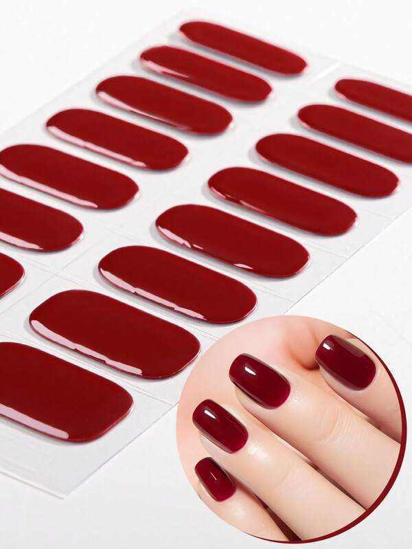 Beauty Sticker 16 pièces de bandes d'ongles en gel semi-durcies, encapsulages d'ongles rouges adhésifs, manucure de qualité professionnelle, faciles à manucurer, autocollants d'art pour les ongles pour les femmes à la maison.