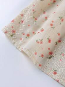 EARO 秋季新款女式衬衫，花卉印花V领设计，休闲宽松长袖衬衫 - 紅杏色 - 查看 5