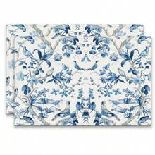 Set de 4 o 6 individuales, decoración del hogar, individual de lino estilo moderno de porcelana azul y blanca impresa, adecuado para mesas de comedor, decoración versátil de temporada en primavera, verano, otoño e invierno, individual de mesa lavable de estilo moderno, resistente al calor, resistente a las manchas, decoración de habitación, individual, posavasos, individual de mesa de cocina, decoración de fiesta, decoración del hogar, regalo ideal