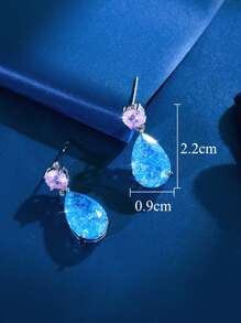 1 Pair Icy Cracked Blue Pink Cubic Zirconia Silver Plated Water Drop Shape Dangle Earrings, Women Cute Costume Jewelry Accessories For Wedding, Party, Prom, Brides, Bridesmaids, Female, Ladies Gift