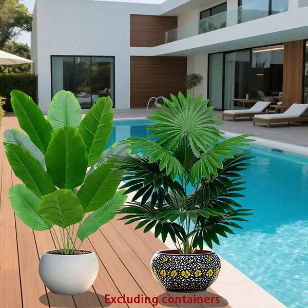 2pcs Set Of Large Artificial Palm Trees, Realistic Tropical Green Plants, Indoor And Outdoor Decoration, Such As Home, Hotel, Garden, Wedding And Vacation Scenes, No Container, Architectural Style Green Leaves | Decorative Plants
