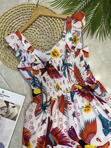 Long Dress PRINTED With Lining With Cup In Beautiful, Fashionable CREPINHO Fabric - Red and White - View 3