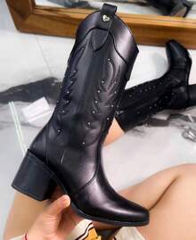 Botas vaqueras cowboy de mujer abajo de la rodilla botas bordadas texanas botas con suela antideslizante plantilla acojinada botas para fiestas disfraces disfraz eventos trabajo botas cowgirl jaripeos texanas shows zapatos boots Willows   Vintage - Negro - Ver 1