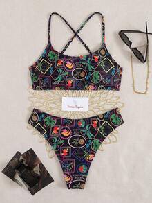 女士性感抹胸比基尼套装：全身印花泳衣，适合夏季海滩和节日 | 优雅假期 - 彩色 - 查看 1