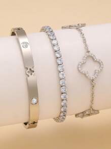 Pulsera de acero inoxidable con trébol de cuatro hojas de circonita en estilo retro personalizado, joyería de uso diario para mujeres