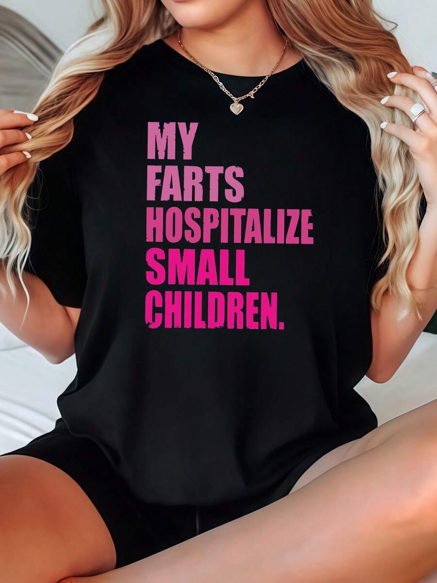 Women's T-Shirt Casual Black MY FARTS HOSPITALIZE SMALL CHILDREN Print Funny Graphic Tee For Daily Wear Interesting Pattern T-Shirt - màu đen - Xem 1