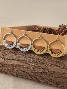 1 对复古日出太阳吊坠耳环复古配饰适合女士女孩 - 古金色 - 查看 8