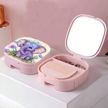 1pc Square 5D DIY Diamond Painting Jewelry Storage Box With Mirror & Comb, Cute Elephant/Sunflower And Horse/Bee/Dog Pattern, Special Shape Diamond Art, Plastic Jewelry Box, Storage Box, Gift Box, Portable - Multicolor - View 7