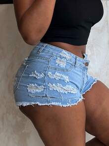 Va Va Voom Women's Dress Hole Denim Shorts Hot Pants - Light Wash - View 5