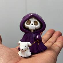 1pc Cute Skeleton Grim Reaper Statue With Walking Dog Ghost Statue Walking Dog Middle Finger Statue Halloween Home Desktop Decor Fun Room Decor Perfect Gift Halloween Accessories Home Decor Halloween Decor Autumn Decor