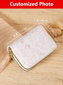 1pc Custom Picture Long Wallet,Personalized Picture Design Card Holder,Custom Picture Long Purse,Personalized Card Holder With Picture,Women's Credit Card Wallet, Large Capacity Multi Card Holder, Double Zipper Card Holder - White - View 4