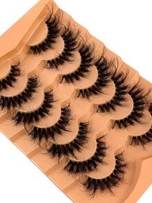7 Pairs Russian Volume Cat Eye Mink Fake Eyelashes, Natural DD Curl Fluffy False Lashes, Cross-Shaped Dramatic Curled Faux Mink Lash Extensions For Natural Look, Handmade For Beginners, Reusable - Fluffy Lashes - View 3