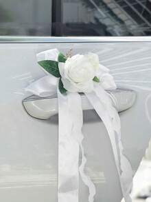 4 piezas de ramo de flores artificiales para coche, decorado con lazo de cinta, adecuado para decorar la puerta del coche, el espejo retrovisor, el tirador de la puerta, la silla, el centro de la mesa, decoración para fiesta de cumpleaños