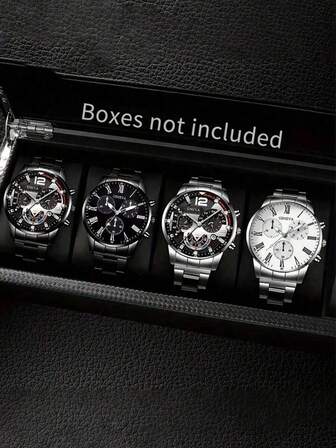 4st kvartsklocka för män med armband i rostfritt stål Fashionabla affärsstil, lämplig för daglig dekoration, julklappar