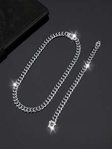 1 条项链 + 1 条手链 嘻哈风格珠宝套装 链设计 密镶闪亮水钻 适合女性