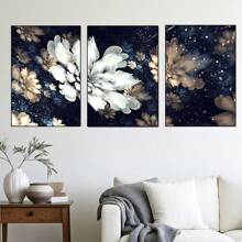 3 pièces Fleurs blanches modernes et élégantes en fleurs, art abstrait de fleurs, affiches murales sur canevas, impression haute définition avec cadre en option, décoration murale pour le salon et la chambre à coucher