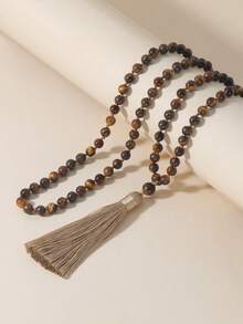 YAUKIA 6毫米流苏长项链，波西米亚虎眼珠项链，念珠保护疗愈串珠项链，适合男女冥想、瑜伽、祈祷珠宝 - 彩色 - 查看 2