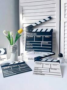 1pc Wooden Movie Clapperboard, Black & White Wooden Director's Film Editing Action Scene Clapper Board, Creative Desktop Decor, Photography Prop, Suitable For Room, Home, Festival, Celebration, Indoor & Outdoor Use, 7.9x7.9 Inches, 20x20 Cm - Multicolor - View 1