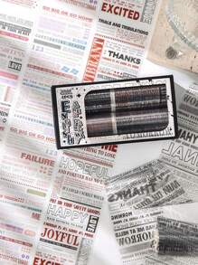4 Rollen Vintage englischer Text Serie, je 2m, wasserfeste PET Dekoaufkleber, DIY Scrapbooking Aufkleber Rolle Klebeband Set, geeignet für Alben, Scrapbooks, Planer, schwarze Kunststoffoberfläche, europäischer und amerikanischer Stil