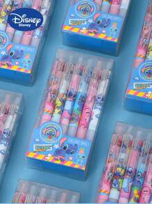 Disney Disney Stitch Collectible Press-Type Gel Pen Set - Officially Licensed Blue Character Case With ST Metal Clip, 0.5mm Quick-Dry Black Ink, Premium Anime Writing Tool For Smooth Note-Taking & Sketching - Gift For Disney Enthusiasts,School Supplies,Back To School