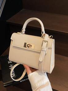 女士 PU 皮革锁扣斜挎包，时尚简约街头优雅通勤钱包