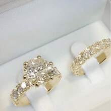 2pcs Glamorous Rose Gold Plated Women Engagement Rings With Shining Synthetic Cubic Zirconia, Ideal For Weddings, Parties And As A Perfect Valentine's Day Gift