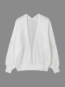 Women's Oversized Cute Crochet Cardigan Casual Lightweight Hollow Out V Neck Open Front Sweater - trắng - Xem 6
