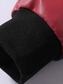 Men's Fashion Contrast Color Embroidered Leather Jacket Outerwear, Suitable For Riding, Racing, Spring & Autumn, Grunge