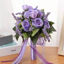 1 件全新人造紫玫瑰花束，伴娘、新娘婚礼用品，摄影道具，优雅浪漫婚礼装饰 - 紫色 - 查看 2