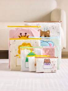 10pcs/3pcsOne Zipper Bag Mother And Child Sealed Bag Kindergarten Clothes Sorting Bag , Used For Clothing, Underwear, Shoes, Luggage Arrangement, With Transparent Design Compartment Bag,Back To School Necessary - Multicolor - View 4