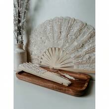 Victorian-Inspired Cotton Lace Wedding Folding Handheld Fan Vintage Embroidered Bridal Hand Fan For Prom, Cosplay, Tea Party, Costume Party, Dance, Gala, Photo Prop For Shooting Ivory - Nhiều màu - Xem 2