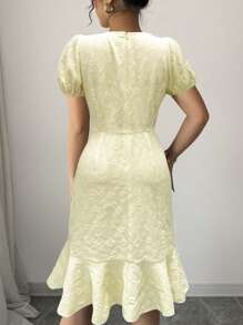 Abito elegante da donna con stampa floreale e tessuto lavorato, adatto per serate, matrimoni, ufficio, casual, stagione estiva