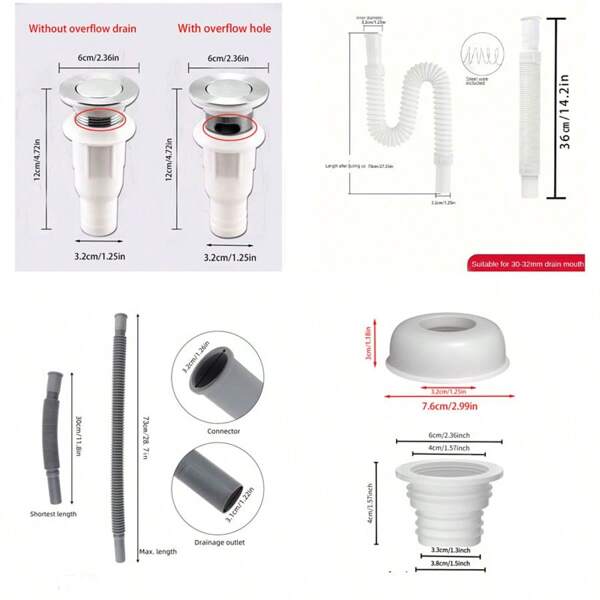 Badezimmer Waschbecken Ablauf Set - beinhaltet Ablauf, Ablaufrohr, Waschbecken-Ablaufrohr und Badezimmer-Waschbecken-Ablaufrohr