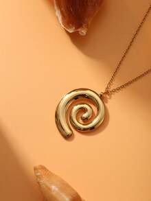 1件装 时尚复古极简镂空花朵几何吊坠项链，女士节日礼物及日常配饰 - 金黃色 - 查看 8