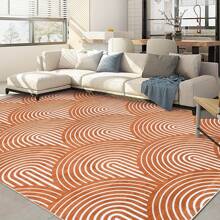 1pc Orange Geometric Rainbow Pattern Carpet, Suitable For Living Room, Bedroom, Modern Abstract Striped Office Carpet, Soft Rug, Room Decor, Farmhouse Floor Cover Orange, Living Room Carpet, Rug, Living Room Area Rug, Area Small Rug, Mat, Home Decor, Large Living Room Carpet, Living Room Home Decor, Room Decoration, Washable Carpet