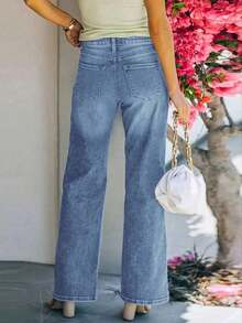 Women's Jeans, Y2K Style Women's Clothing, Vacation Style Women's Vintage Washed Loose Fit Straight Leg Jeans, Suitable For All Seasons. With Pocket Design, It Is Suitable For Going Out To Wear, Cocktail Parties, Parties, Christmas, Nightclubs, Banquets Film Festival, Cinema, Ball,Valentine's Day,Clothes,Valentine Outfits For Women, Cocktail Party, Bar, Wedding, Graduation Ceremony, Homestay, Birthday Party, Rebellious Girl, Festival-Themed Party, Outings, Streetwear, Fashion Show, Date, Valentine's Day, Working Outside University, School, Village, Concert, Street Girl, Girl, Country-Style Women's Clothing, The Best Woman For Outings, Women's Vacation Clothing, Country Concert - 淺色水洗藍 - 查看 2