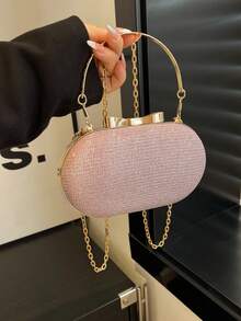 Túi xách mini sang trọng, dây xích kim loại sáng bóng/đính sequin màu vàng kim, túi đeo chéo thanh lịch dành cho nữ dự tiệc cưới, đính sequin. - Hồng - Xem 8