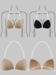 ideaCCSZ 1 Pc Triangle Cup Sticky Push Up Bra,Deep-V Design Breast Lift Self-Adhesive French Style Bras,Front Clasp Invisible Silicone Nipple Patches,With Neck Strap And Extension Buckle,Reusable For Bikini For Strapless Evening Dresses