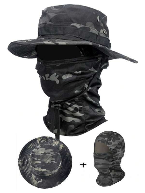 2 piezas Sombreros de sol para hombres y mujeres - Sombrero cubo + máscara de esquí UPF 50+ Sombrero tipo boonie plegable con protección UV para senderismo, playa y pesca en verano